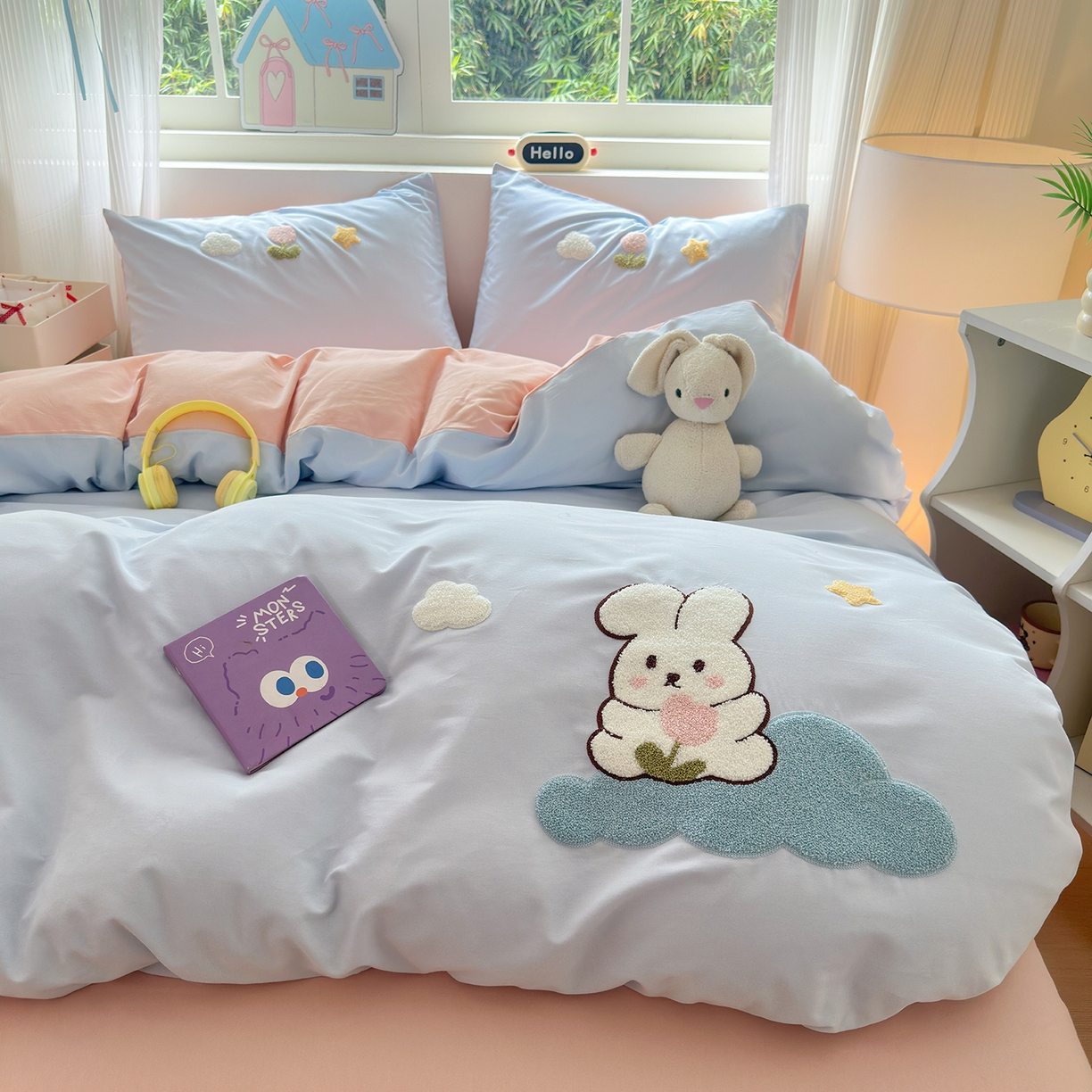 91家纺网 家纺一手货源 找家纺 （总）锦觅 2025秋冬新款A类纯色小清新全棉磨毛绣花保暖四件套-第二批