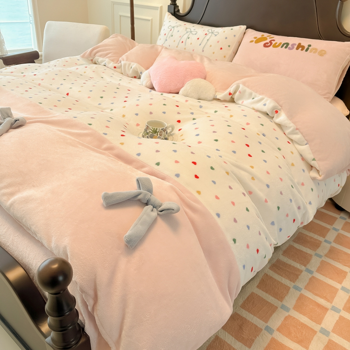 91家纺网 家纺一手货源 找家纺 （总）子钦家纺 2025秋冬新款复古宫廷风加厚牛奶绒蝴蝶结款毛巾绣四件套