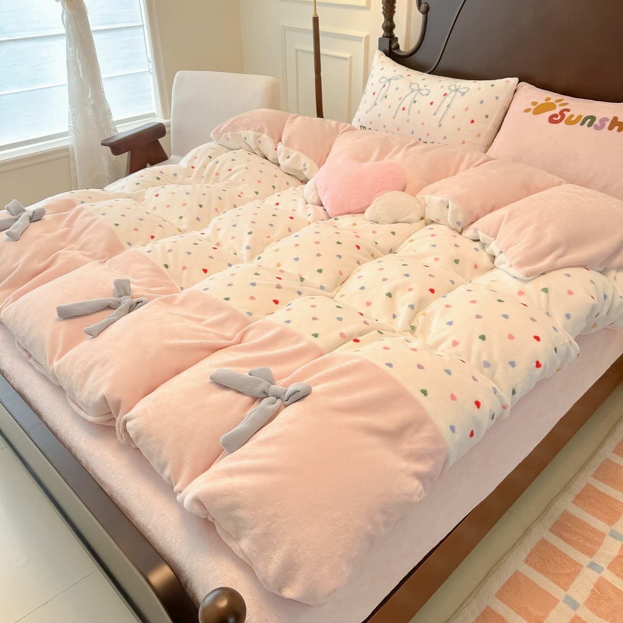 91家纺网 家纺一手货源 找家纺 （总）子钦家纺 2025秋冬新款复古宫廷风加厚牛奶绒蝴蝶结款毛巾绣四件套