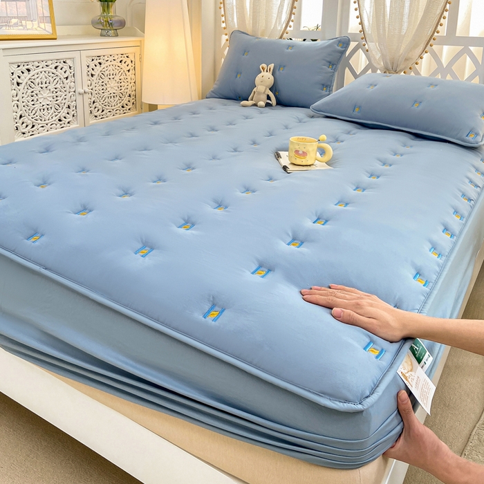 91家纺网 家纺一手货源 找家纺 安逸恋 2025新款简约新疆棉花单床笠床笠单件单品床笠 深蓝