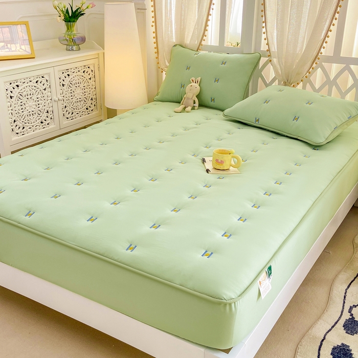 91家纺网 家纺一手货源 找家纺 安逸恋 2025新款简约新疆棉花单床笠床笠单件单品床笠 果绿
