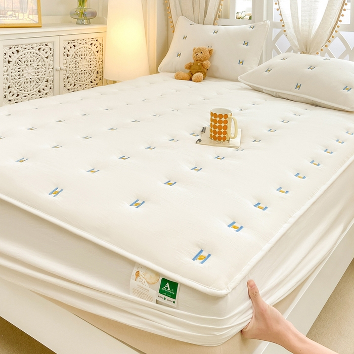 91家纺网 家纺一手货源 找家纺 安逸恋 2025新款简约新疆棉花单床笠床笠单件单品床笠 奶白