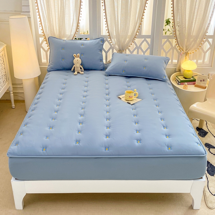 91家纺网 家纺一手货源 找家纺 安逸恋 2025新款简约新疆棉花单床笠床笠单件单品床笠 深蓝