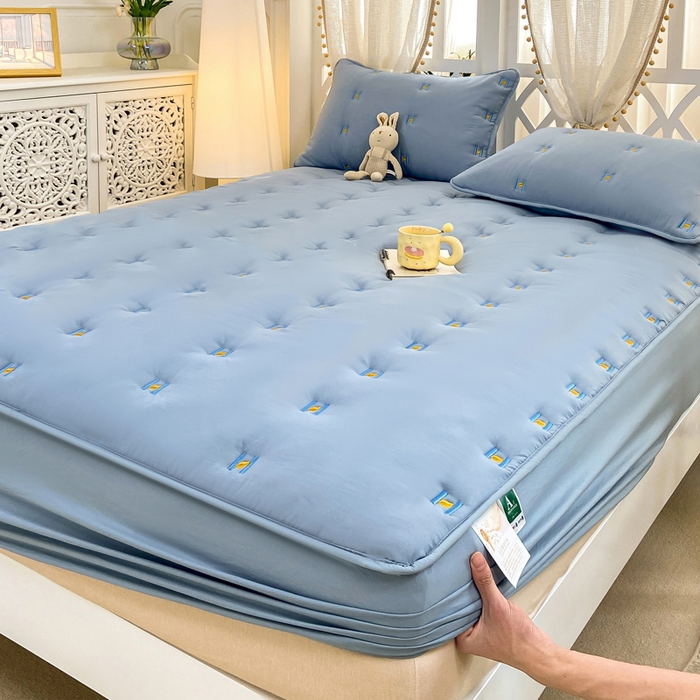 91家纺网 家纺一手货源 找家纺 安逸恋 2025新款简约新疆棉花单床笠床笠单件单品床笠 深蓝