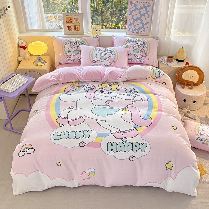 ds生活馆 2025新款大版高克重双面牛奶绒四件套 独角兽小兔