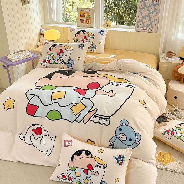 91家纺网 家纺一手货源 找家纺 ds生活馆 2025新款大版高克重双面牛奶绒四件套 瞌睡小新