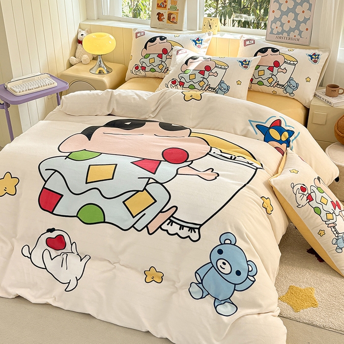 91家纺网 家纺一手货源 找家纺 ds生活馆 2025新款大版高克重双面牛奶绒四件套 瞌睡小新