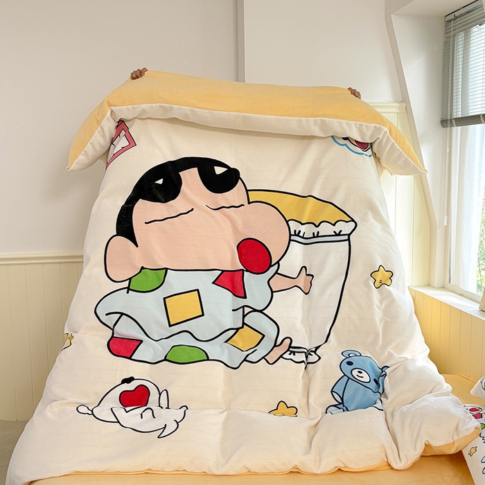 91家纺网 家纺一手货源 找家纺 ds生活馆 2025新款大版高克重双面牛奶绒四件套 瞌睡小新