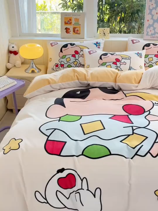 91家纺网 家纺一手货源 找家纺 ds生活馆 2025新款大版高克重双面牛奶绒四件套 瞌睡小新