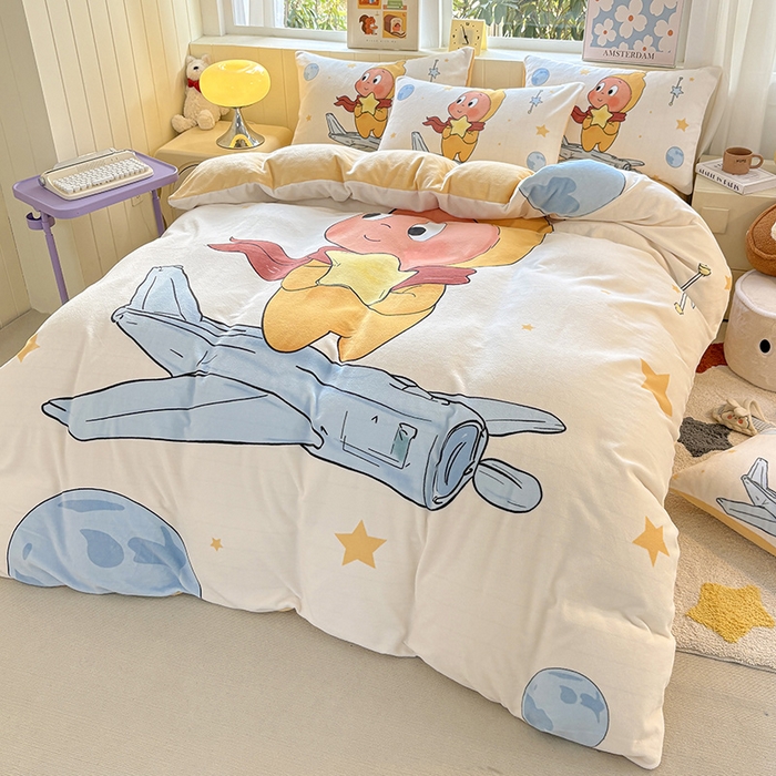 91家纺网 家纺一手货源 找家纺 ds生活馆 2025新款大版高克重双面牛奶绒四件套 太空星人