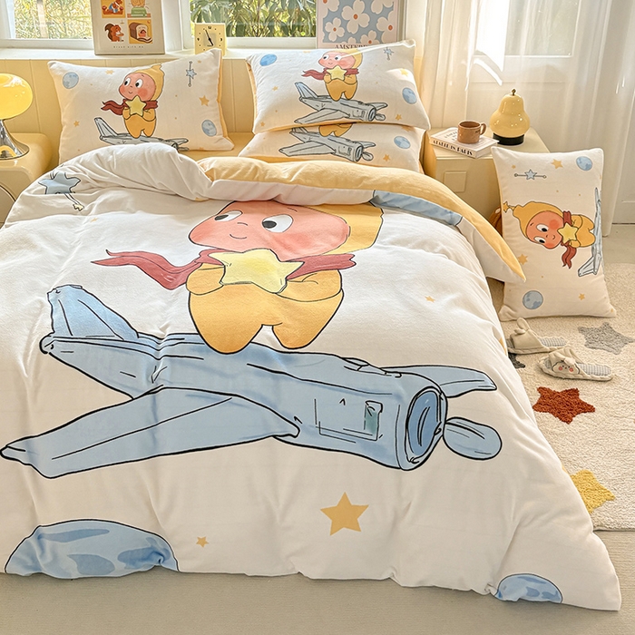 91家纺网 家纺一手货源 找家纺 ds生活馆 2025新款大版高克重双面牛奶绒四件套 太空星人