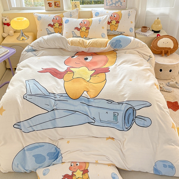 91家纺网 家纺一手货源 找家纺 ds生活馆 2025新款大版高克重双面牛奶绒四件套 太空星人