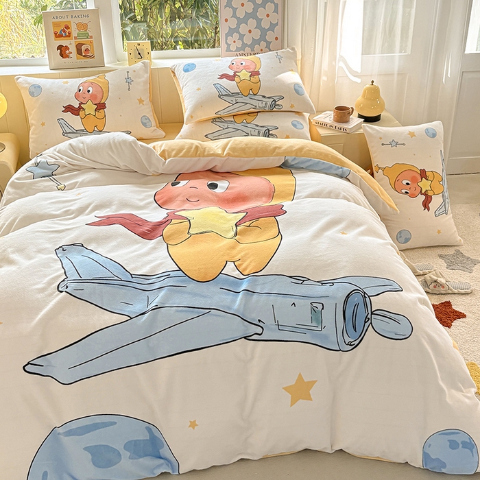 91家纺网 家纺一手货源 找家纺 ds生活馆 2025新款大版高克重双面牛奶绒四件套 太空星人