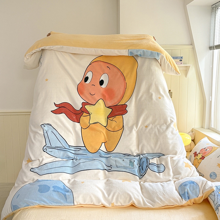 91家纺网 家纺一手货源 找家纺 ds生活馆 2025新款大版高克重双面牛奶绒四件套 太空星人