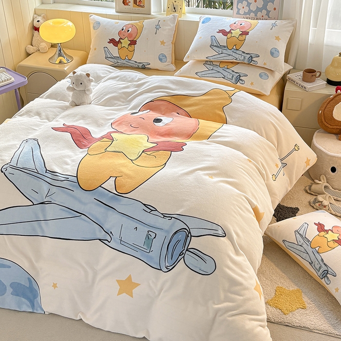 91家纺网 家纺一手货源 找家纺 ds生活馆 2025新款大版高克重双面牛奶绒四件套 太空星人