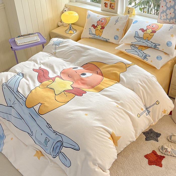 91家纺网 家纺一手货源 找家纺 ds生活馆 2025新款大版高克重双面牛奶绒四件套 太空星人