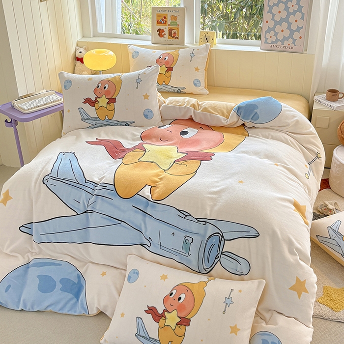 91家纺网 家纺一手货源 找家纺 ds生活馆 2025新款大版高克重双面牛奶绒四件套 太空星人