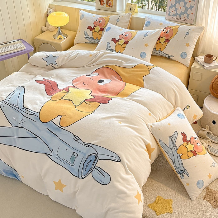 91家纺网 家纺一手货源 找家纺 ds生活馆 2025新款大版高克重双面牛奶绒四件套 太空星人