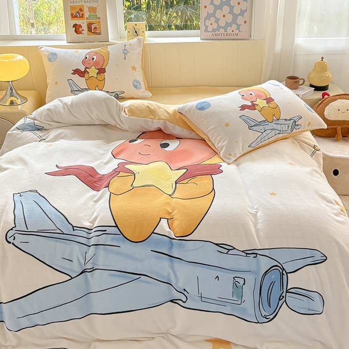 91家纺网 家纺一手货源 找家纺 ds生活馆 2025新款大版高克重双面牛奶绒四件套 太空星人