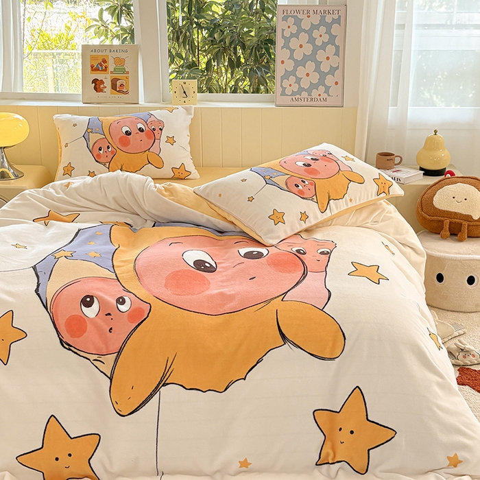 91家纺网 家纺一手货源 找家纺 ds生活馆 2025新款大版高克重双面牛奶绒四件套 探头星人