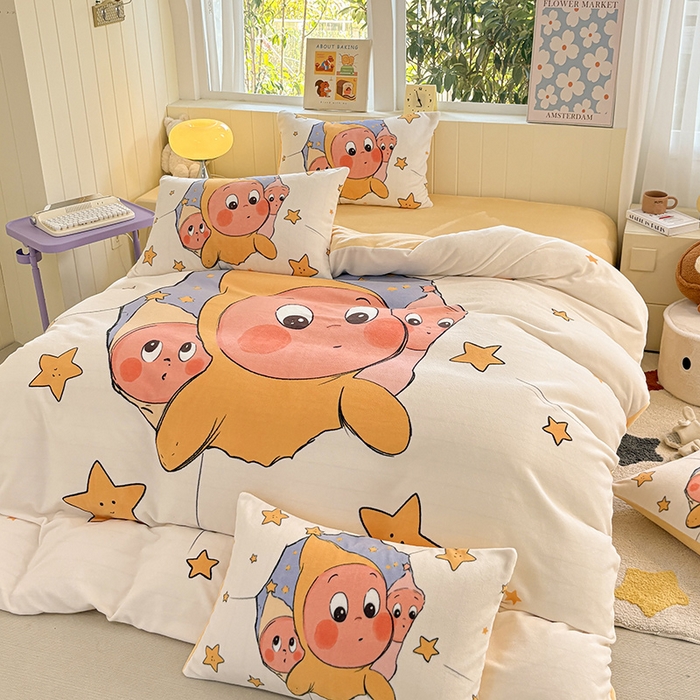 91家纺网 家纺一手货源 找家纺 ds生活馆 2025新款大版高克重双面牛奶绒四件套 探头星人