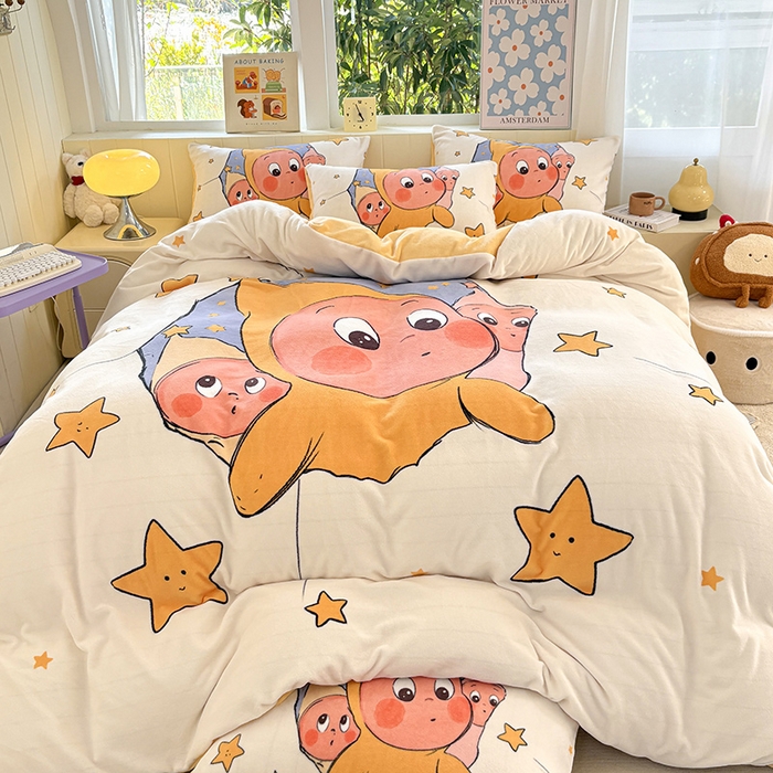 91家纺网 家纺一手货源 找家纺 ds生活馆 2025新款大版高克重双面牛奶绒四件套 探头星人