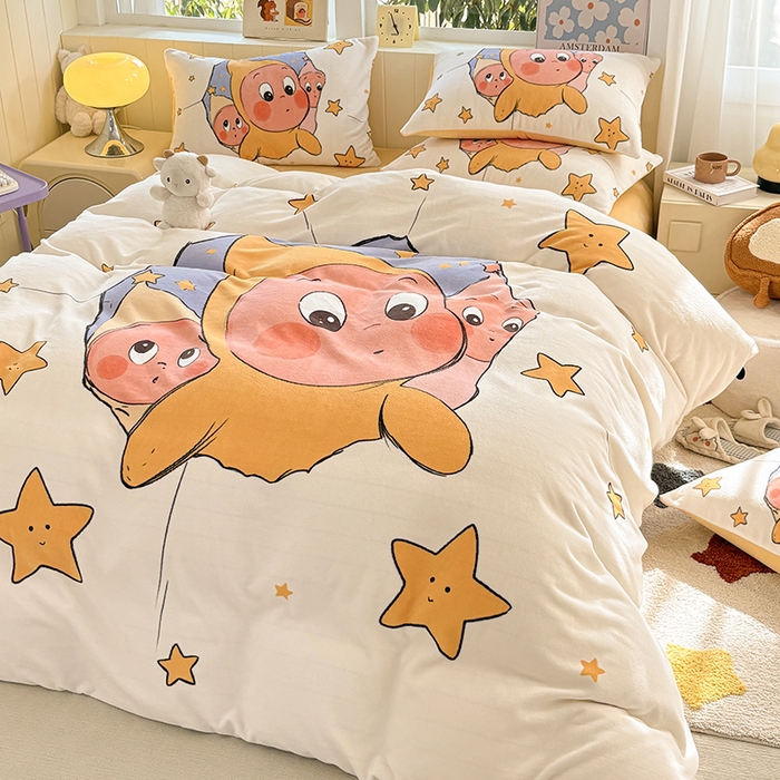 91家纺网 家纺一手货源 找家纺 ds生活馆 2025新款大版高克重双面牛奶绒四件套 探头星人