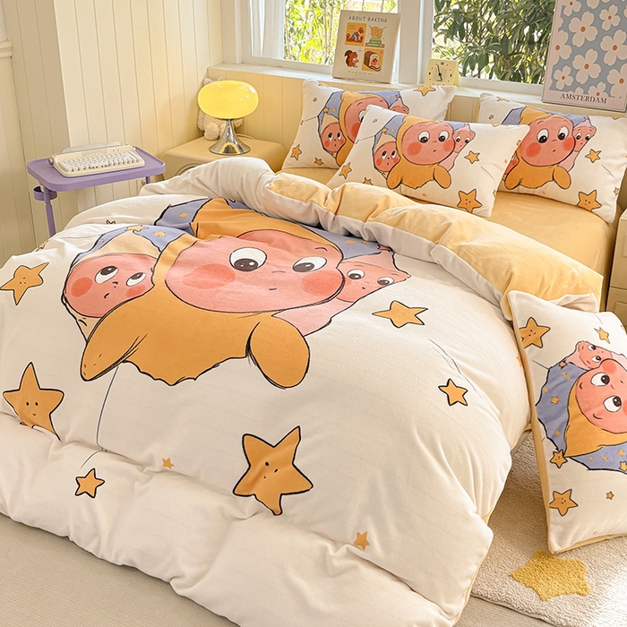 91家纺网 家纺一手货源 找家纺 ds生活馆 2025新款大版高克重双面牛奶绒四件套 探头星人