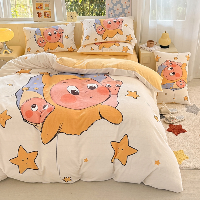 91家纺网 家纺一手货源 找家纺 ds生活馆 2025新款大版高克重双面牛奶绒四件套 探头星人