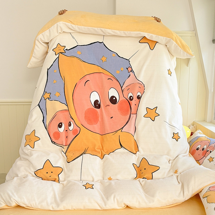 91家纺网 家纺一手货源 找家纺 ds生活馆 2025新款大版高克重双面牛奶绒四件套 探头星人