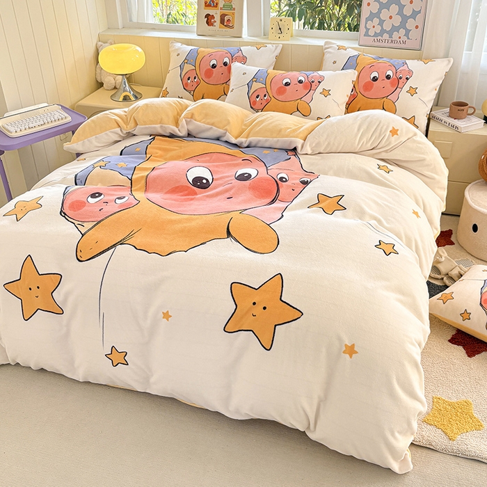 91家纺网 家纺一手货源 找家纺 ds生活馆 2025新款大版高克重双面牛奶绒四件套 探头星人