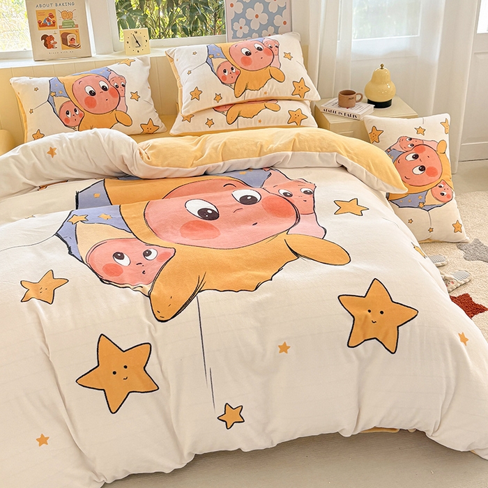 91家纺网 家纺一手货源 找家纺 ds生活馆 2025新款大版高克重双面牛奶绒四件套 探头星人