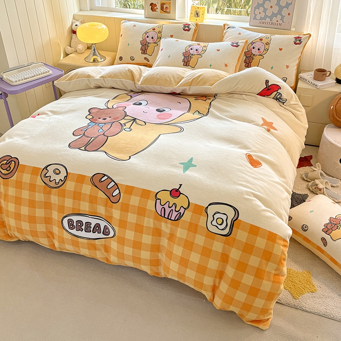 91家纺网 家纺一手货源 找家纺 ds生活馆 2025新款大版高克重双面牛奶绒四件套 小熊星人