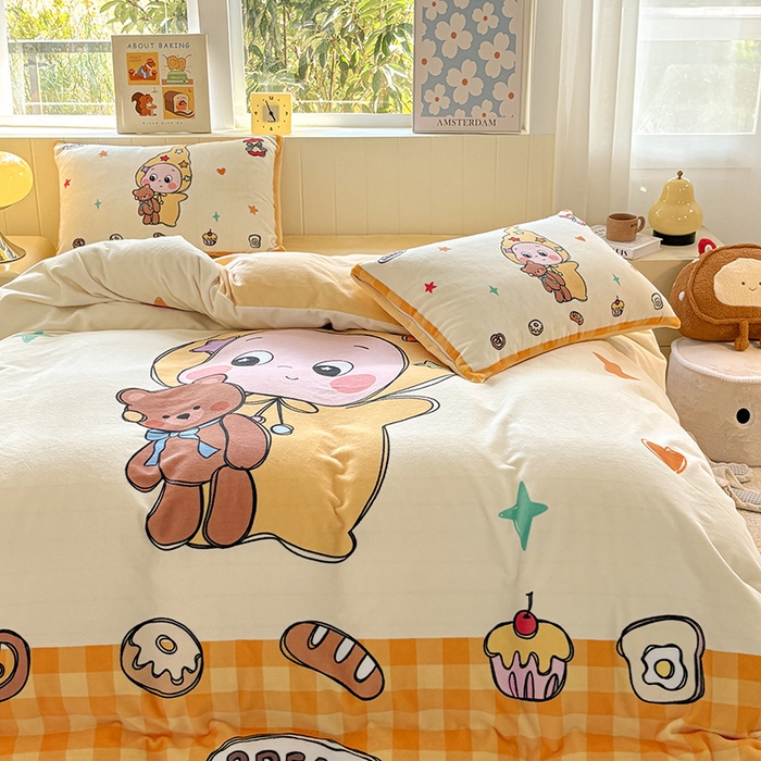 91家纺网 家纺一手货源 找家纺 ds生活馆 2025新款大版高克重双面牛奶绒四件套 小熊星人