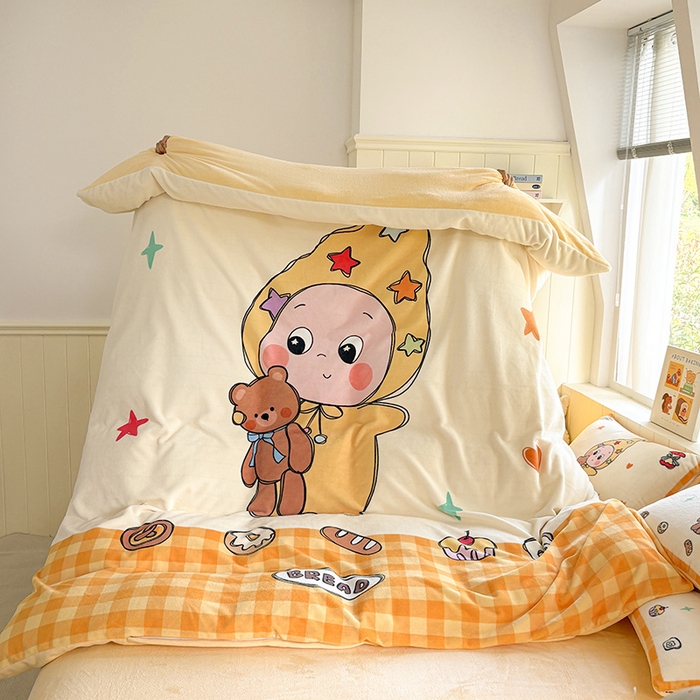 91家纺网 家纺一手货源 找家纺 ds生活馆 2025新款大版高克重双面牛奶绒四件套 小熊星人