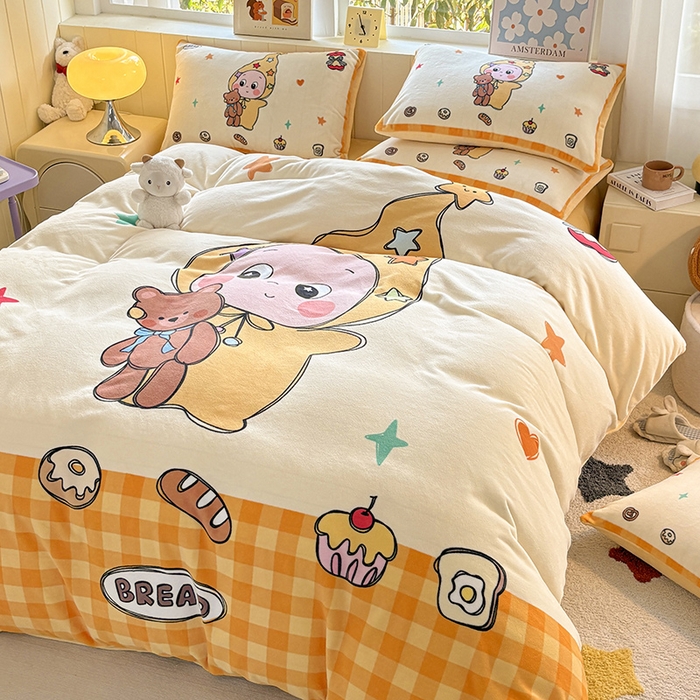 91家纺网 家纺一手货源 找家纺 ds生活馆 2025新款大版高克重双面牛奶绒四件套 小熊星人