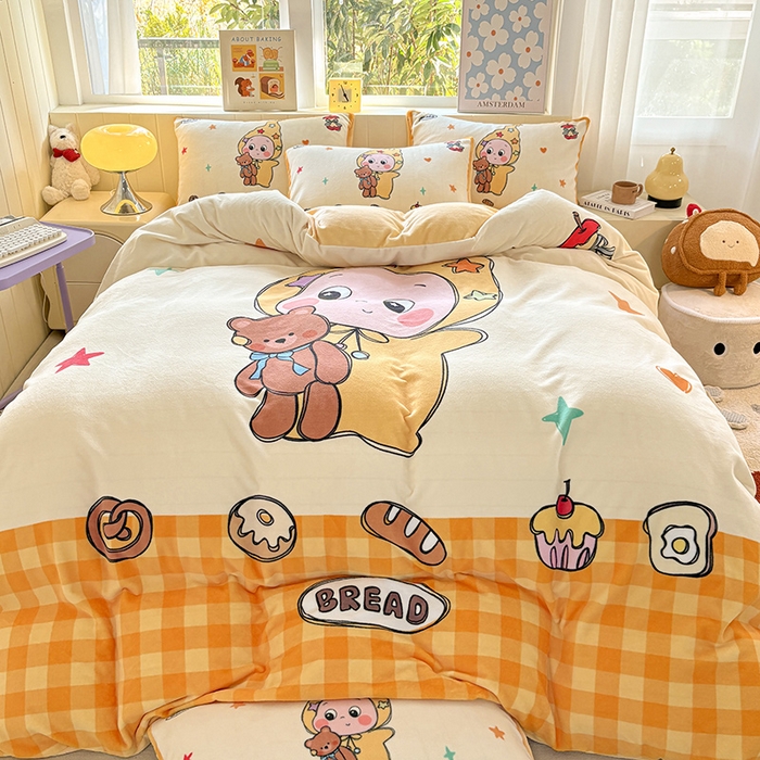 91家纺网 家纺一手货源 找家纺 ds生活馆 2025新款大版高克重双面牛奶绒四件套 小熊星人