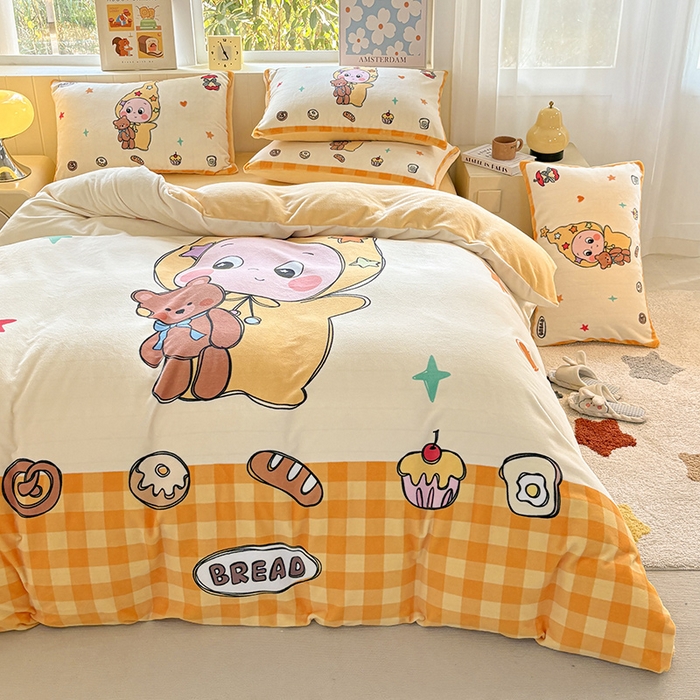 91家纺网 家纺一手货源 找家纺 ds生活馆 2025新款大版高克重双面牛奶绒四件套 小熊星人