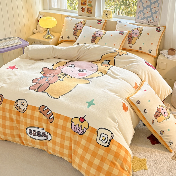 91家纺网 家纺一手货源 找家纺 ds生活馆 2025新款大版高克重双面牛奶绒四件套 小熊星人