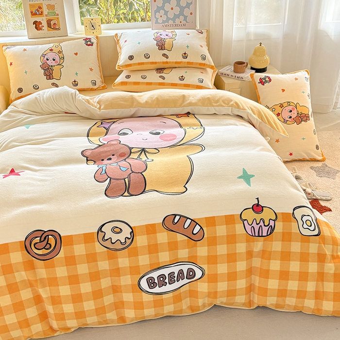 91家纺网 家纺一手货源 找家纺 ds生活馆 2025新款大版高克重双面牛奶绒四件套 小熊星人