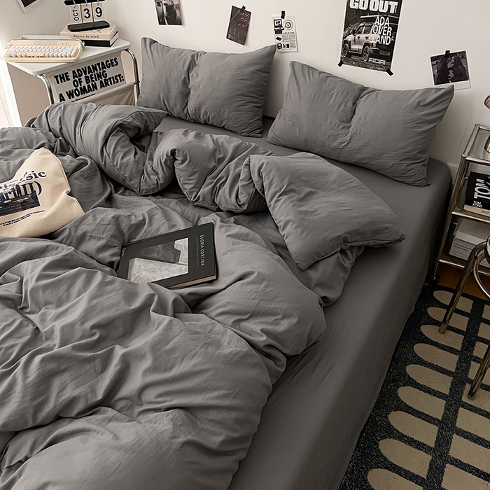 91家纺网 家纺一手货源 找家纺 优梦莱 2025新款糯糯抗菌棉四件套 暗夜灰