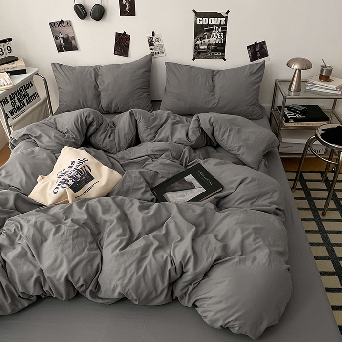 91家纺网 家纺一手货源 找家纺 优梦莱 2025新款糯糯抗菌棉四件套 暗夜灰