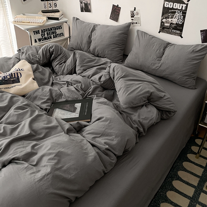 91家纺网 家纺一手货源 找家纺 优梦莱 2025新款糯糯抗菌棉四件套 暗夜灰