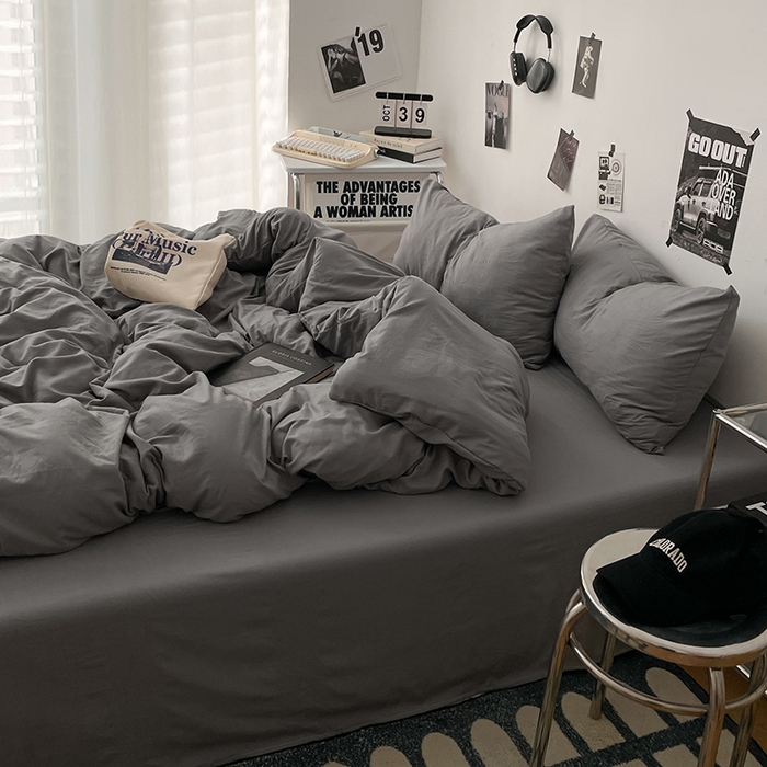 91家纺网 家纺一手货源 找家纺 优梦莱 2025新款糯糯抗菌棉四件套 暗夜灰