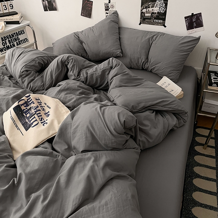 91家纺网 家纺一手货源 找家纺 优梦莱 2025新款糯糯抗菌棉四件套 暗夜灰