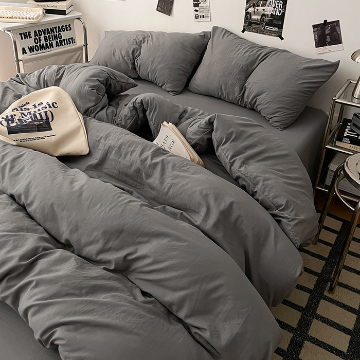 91家纺网 家纺一手货源 找家纺 优梦莱 2025新款糯糯抗菌棉四件套 暗夜灰