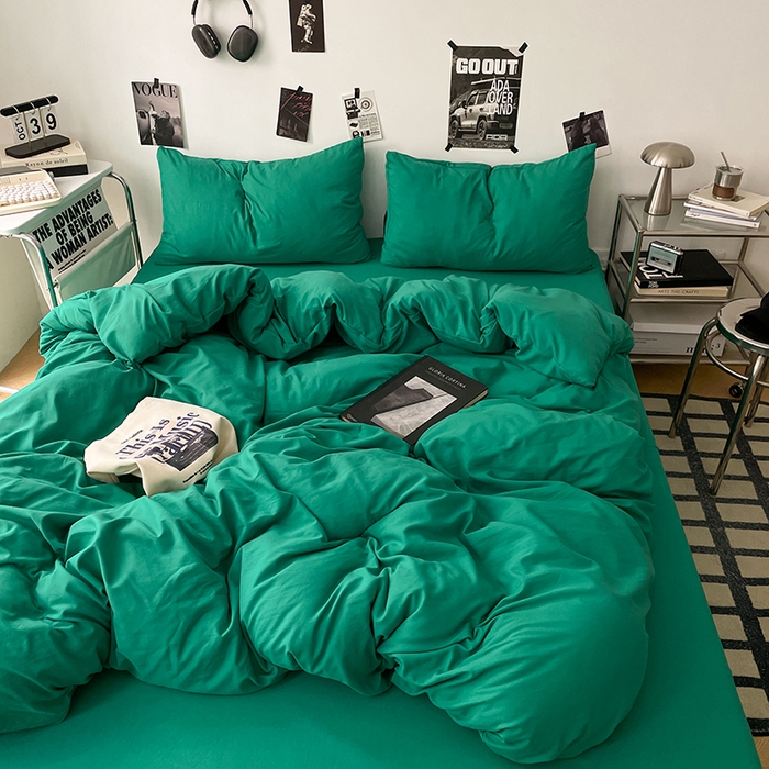 91家纺网 家纺一手货源 找家纺 优梦莱 2025新款糯糯抗菌棉四件套 孔雀绿