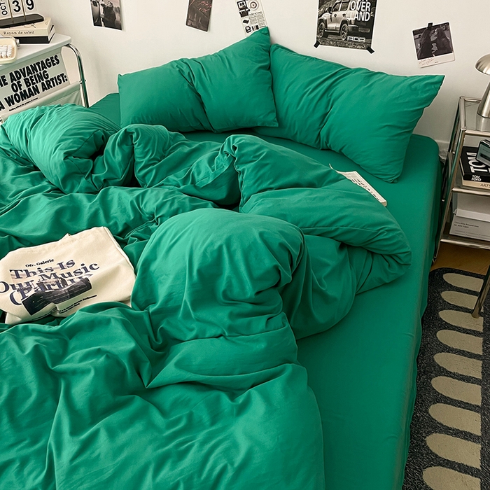 91家纺网 家纺一手货源 找家纺 优梦莱 2025新款糯糯抗菌棉四件套 孔雀绿