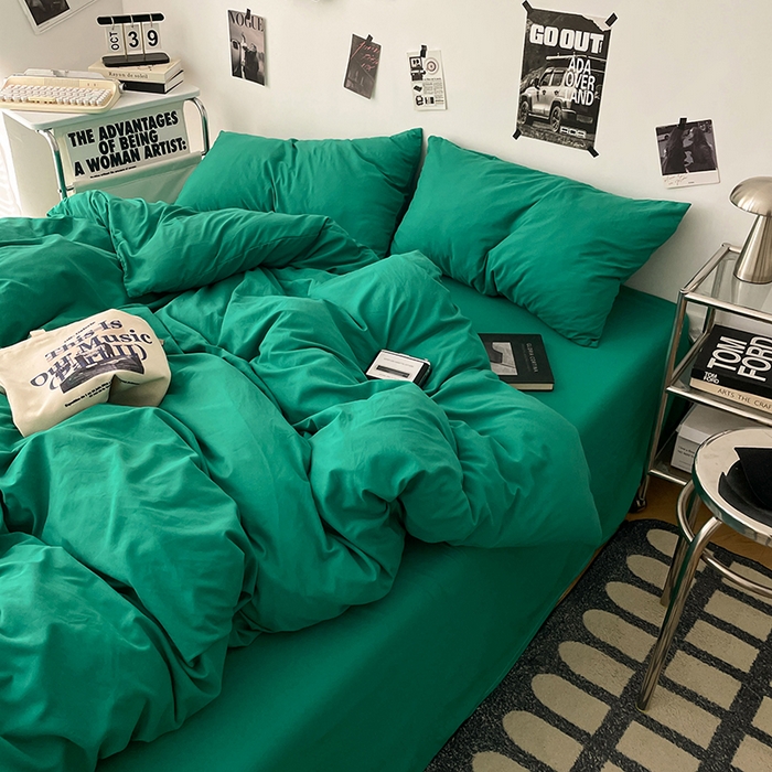 91家纺网 家纺一手货源 找家纺 优梦莱 2025新款糯糯抗菌棉四件套 孔雀绿