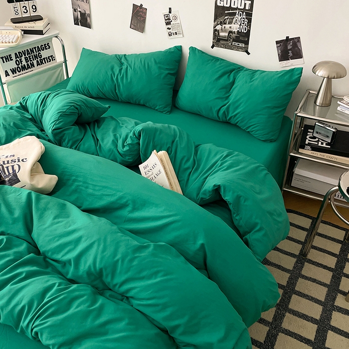 91家纺网 家纺一手货源 找家纺 优梦莱 2025新款糯糯抗菌棉四件套 孔雀绿